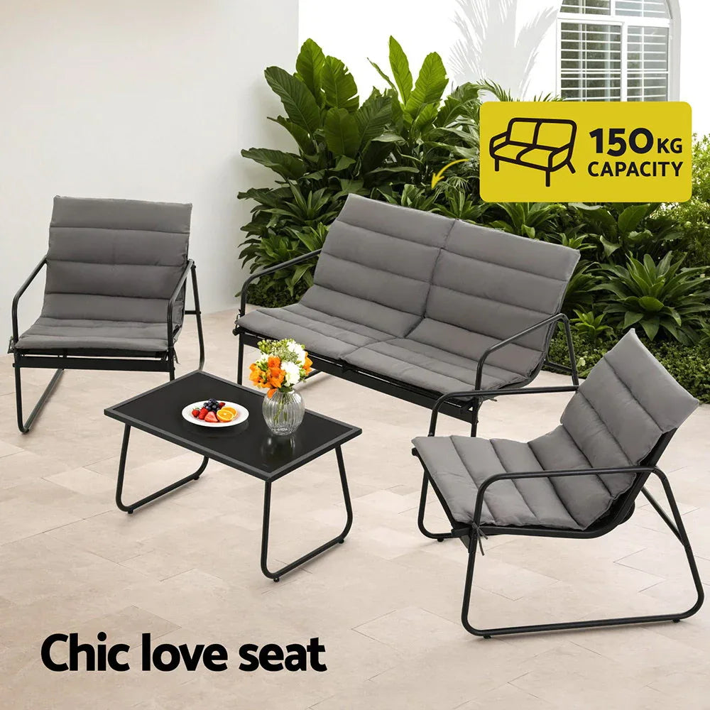 Gardeon 4PCS Outdoor Sofa Set Table and Chairs Cushion textilene Patio Furniture - Mekamart Australia