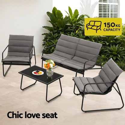 Gardeon 4PCS Outdoor Sofa Set Table and Chairs Cushion textilene Patio Furniture - Mekamart Australia