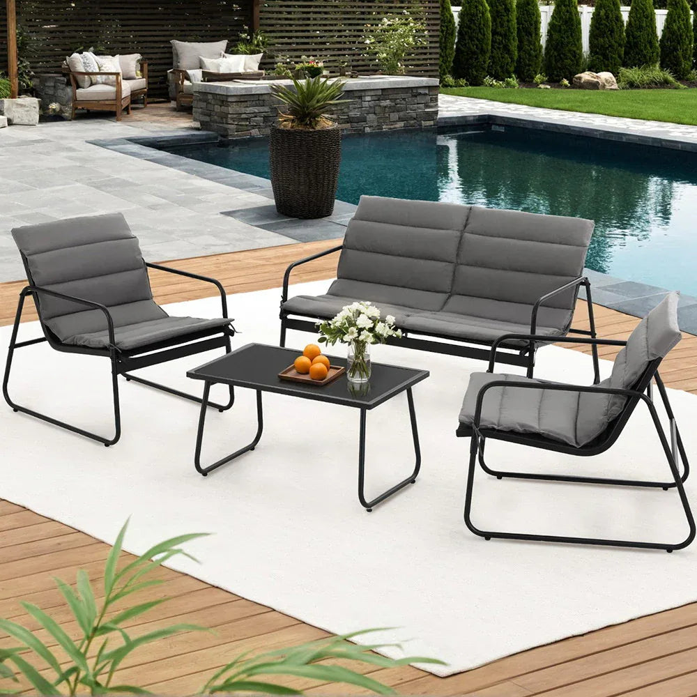 Gardeon 4PCS Outdoor Sofa Set Table and Chairs Cushion textilene Patio Furniture - Mekamart Australia