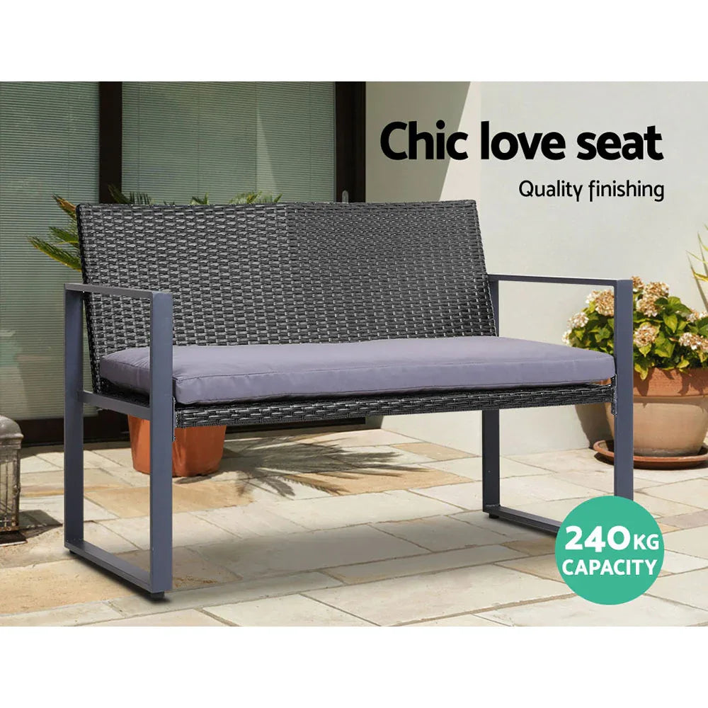 Gardeon 4 PCS Outdoor Sofa Set Rattan Furniture Glass Top Table Chairs Black - Mekamart Australia