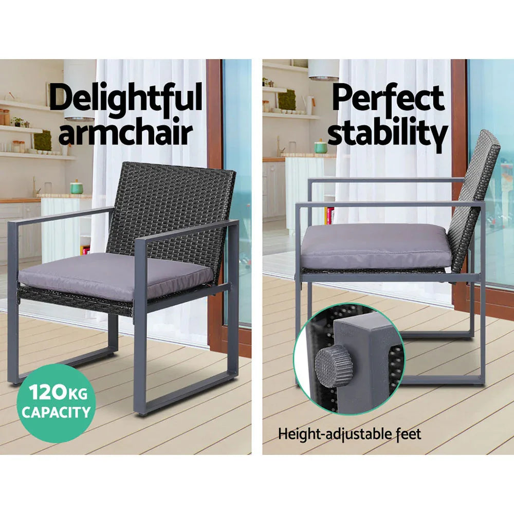 Gardeon 4 PCS Outdoor Sofa Set Rattan Furniture Glass Top Table Chairs Black - Mekamart Australia