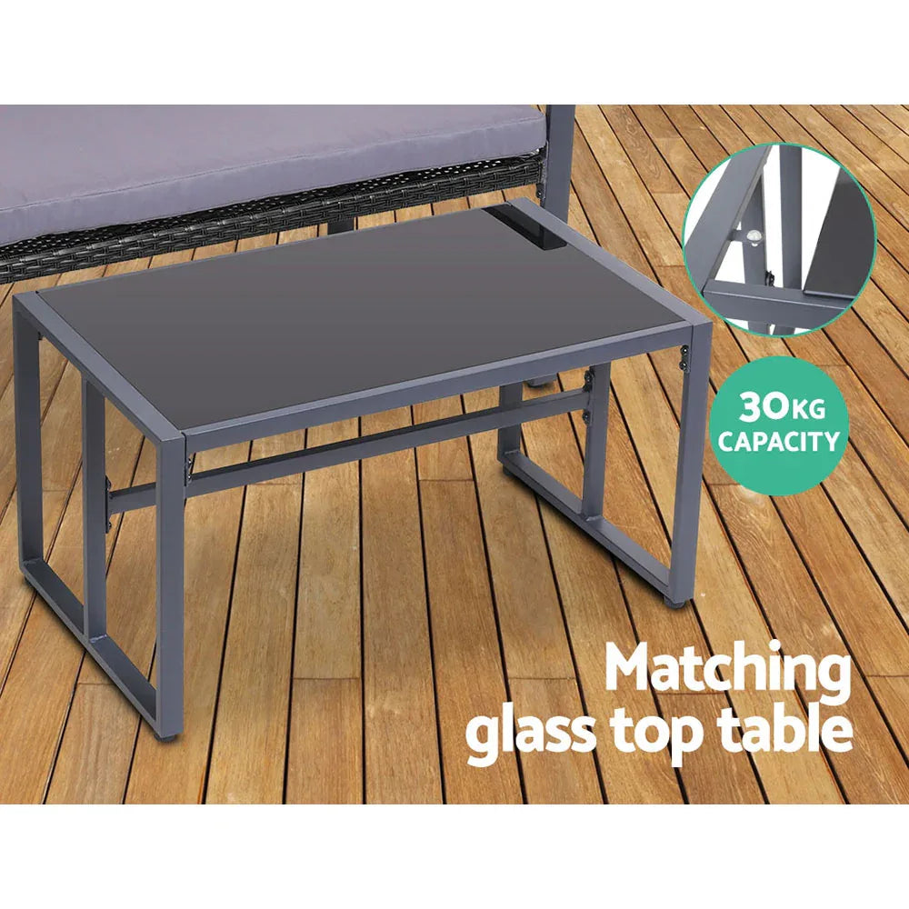 Gardeon 4 PCS Outdoor Sofa Set Rattan Furniture Glass Top Table Chairs Black - Mekamart Australia