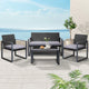 Gardeon 4 PCS Outdoor Sofa Set Rattan Furniture Glass Top Table Chairs Black - Mekamart Australia