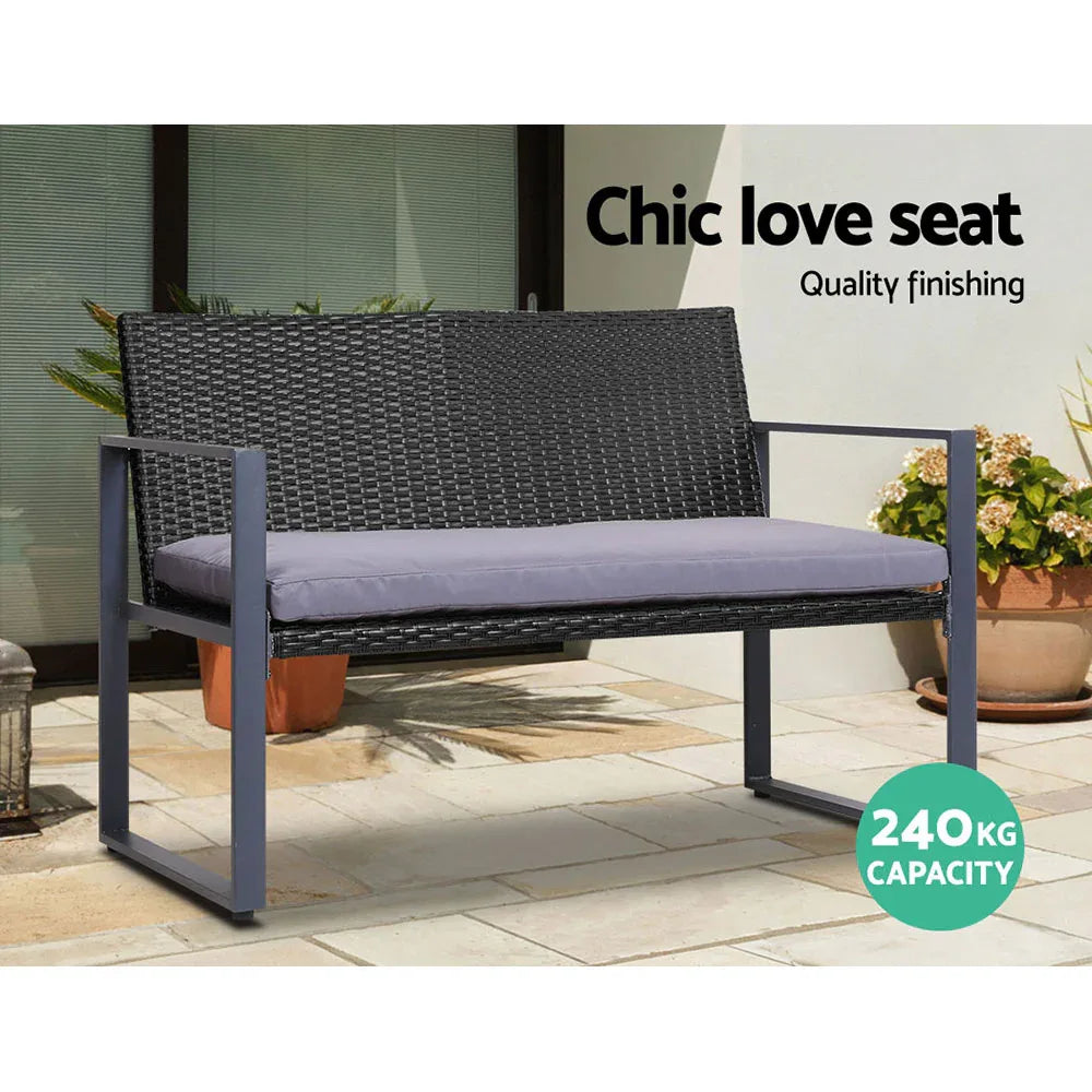 Gardeon 4 PCS Outdoor Sofa Set Rattan Furniture with Storage Cover Chairs Black - Mekamart Australia