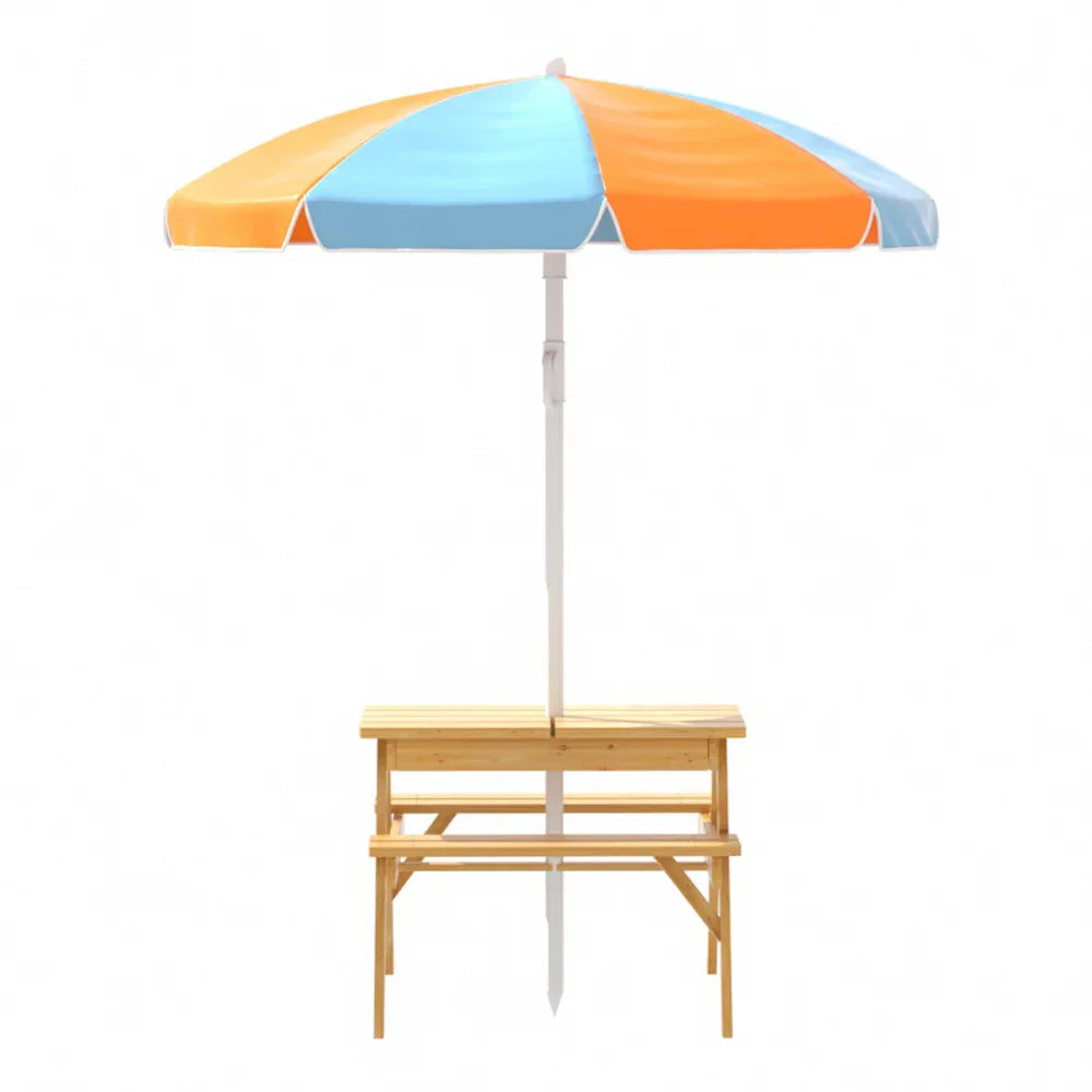 Keezi Kids Outdoor Table and Chairs Picnic Bench Umbrella Set Water Sand Pit Box - Mekamart Australia