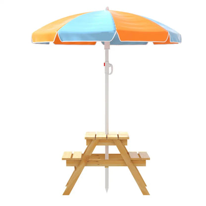 Keezi Kids Outdoor Table and Chairs Picnic Bench Umbrella Set Water Sand Pit Box - Mekamart Australia