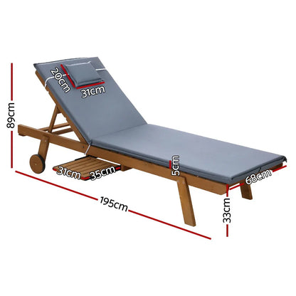 Gardeon 2x Sun Lounge Wooden Lounger Outdoor Furniture Day Bed Wheel Patio Grey - Mekamart Australia