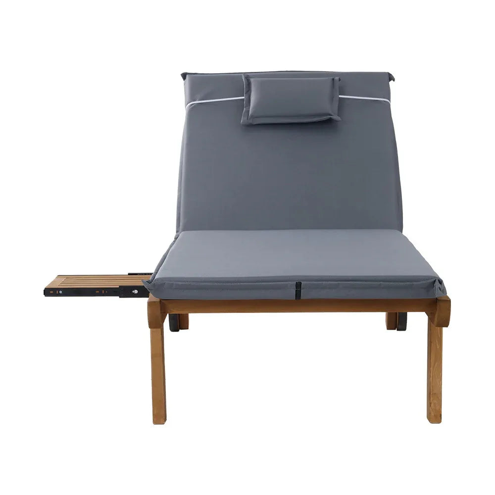 Gardeon 2x Sun Lounge Wooden Lounger Outdoor Furniture Day Bed Wheel Patio Grey - Mekamart Australia