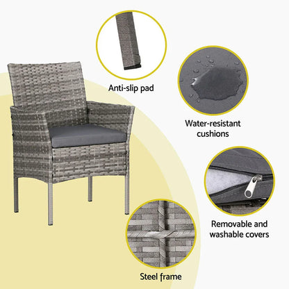 Gardeon 4 Seater Outdoor Sofa Set Wicker Setting Table Chair Furniture Grey - Mekamart Australia