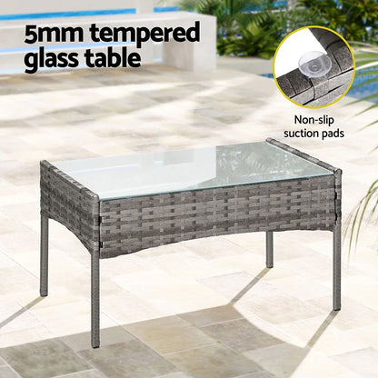 Gardeon 4 Seater Outdoor Sofa Set Wicker Setting Table Chair Furniture Grey - Mekamart Australia