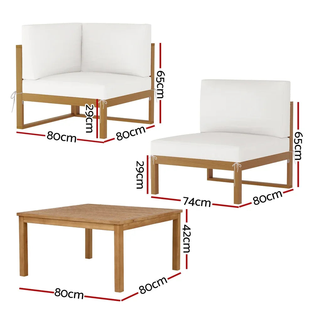 Gardeon 4-Seater Outdoor Sofa Set Wooden Lounge Setting 5PCS - Mekamart Australia