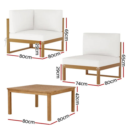 Gardeon 4-Seater Outdoor Sofa Set Wooden Lounge Setting 5PCS - Mekamart Australia