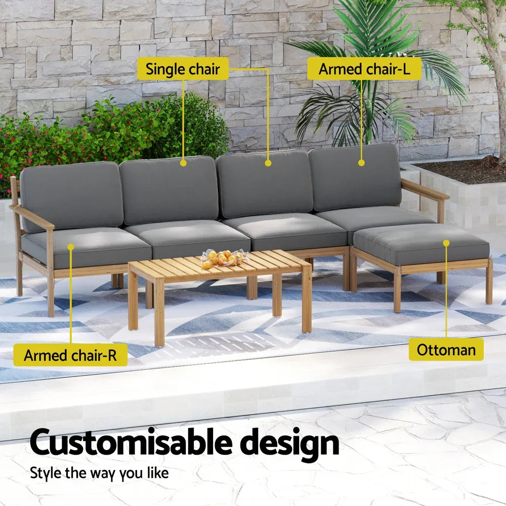 Gardeon 5-Seater Outdoor Sofa Set Wooden Lounge Setting 6PCS - Mekamart Australia