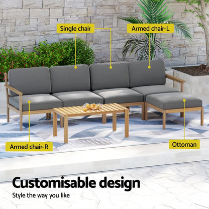 Gardeon 5-Seater Outdoor Sofa Set Wooden Lounge Setting 6PCS - Mekamart Australia