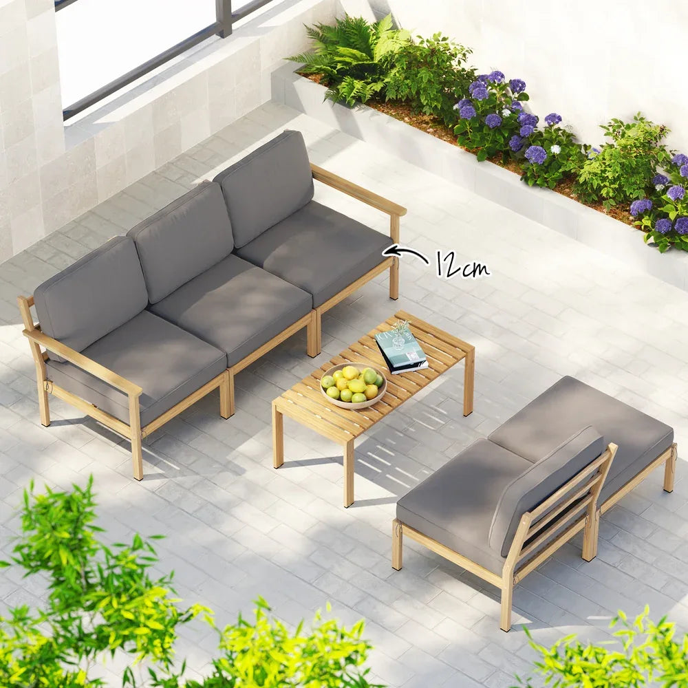 Gardeon 5-Seater Outdoor Sofa Set Wooden Lounge Setting 6PCS - Mekamart Australia