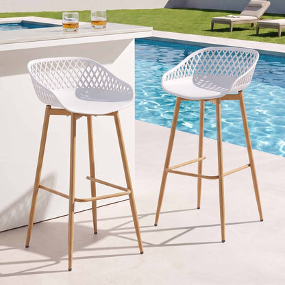 Gardeon 2PC Outdoor Bar Stools Plastic Metal Dining Chair Patio Furniture White