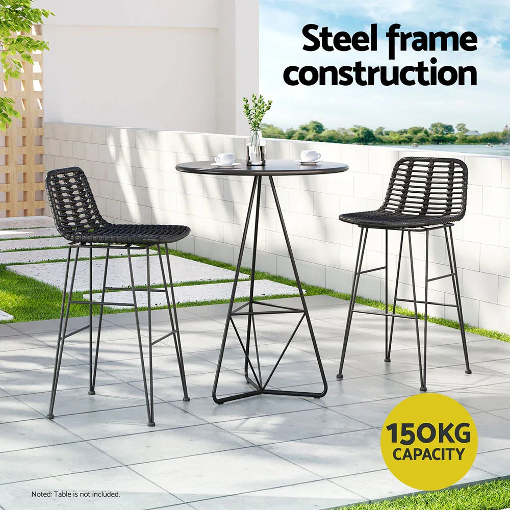 Gardeon 2x Outdoor Bar Stools Rattan Black - Mekamart Australia