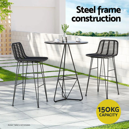Gardeon 2x Outdoor Bar Stools Rattan Black - Mekamart Australia