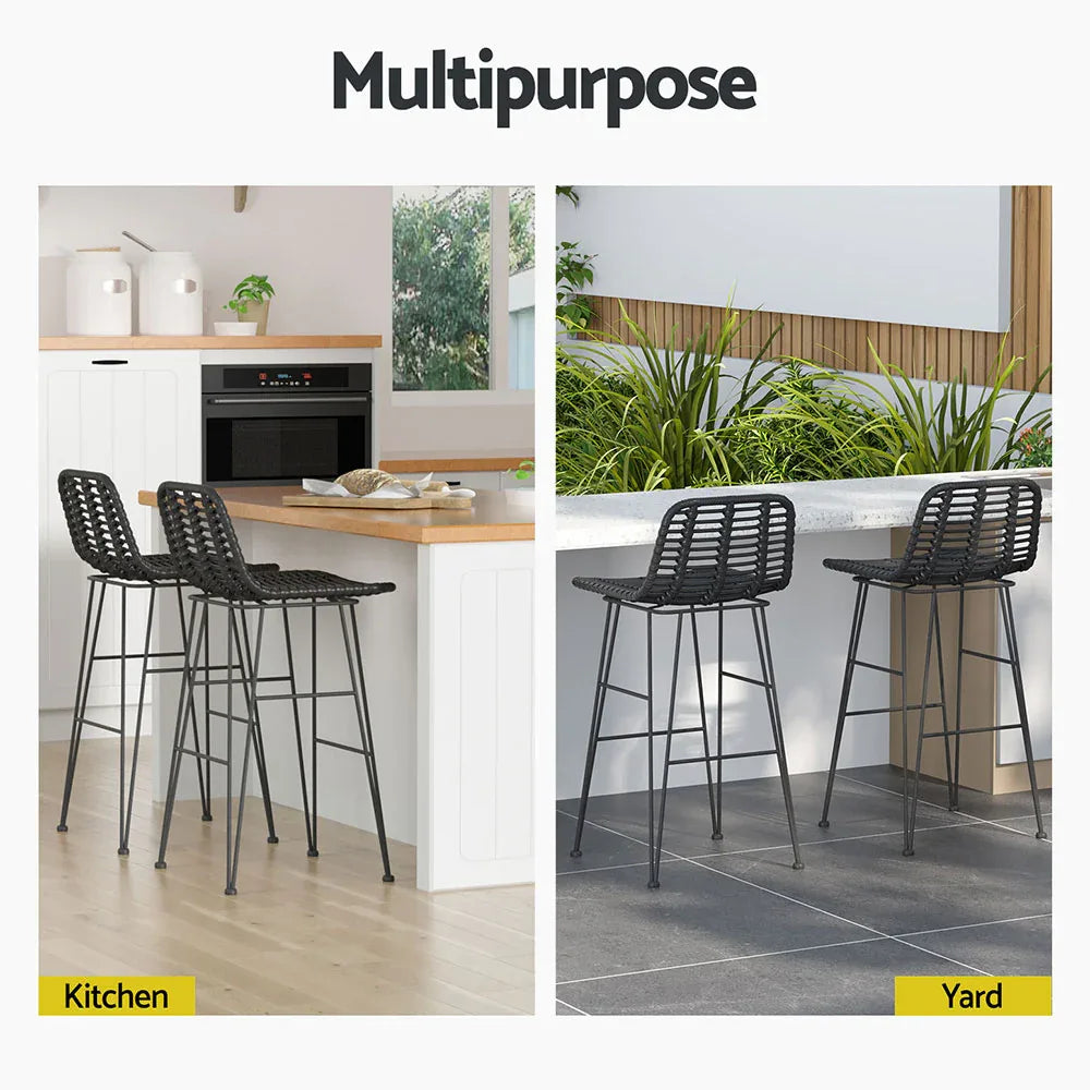Gardeon 2x Outdoor Bar Stools Rattan Black - Mekamart Australia