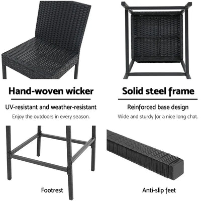 Gardeon 4-Piece Outdoor Bar Stools Dining Chair Bar Stools Rattan Furniture - Mekamart Australia