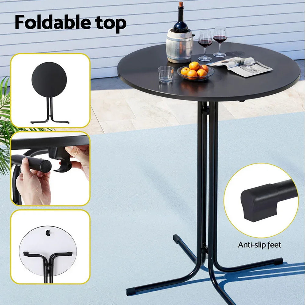 Gardeon 3PC Outdoor Bar Set Stools Dining Chairs Table Patio Furniture Bistro Set Black - Mekamart Australia