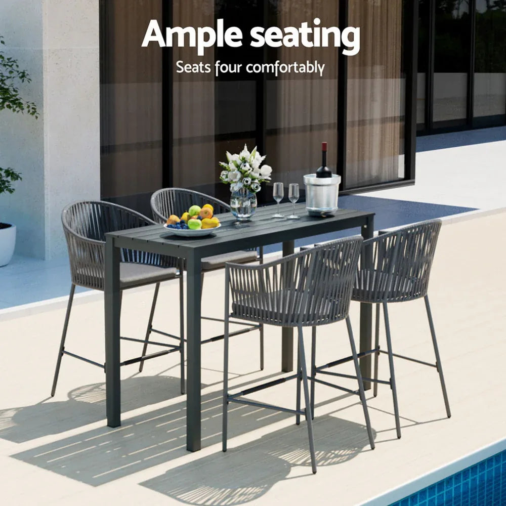 Gardeon 5-Piece Outdoor Bar Set Dining Table Rope Chair Patio Bistro Set - Mekamart Australia