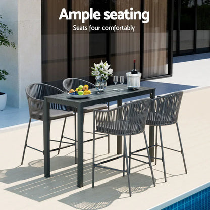 Gardeon 5-Piece Outdoor Bar Set Dining Table Rope Chair Patio Bistro Set - Mekamart Australia