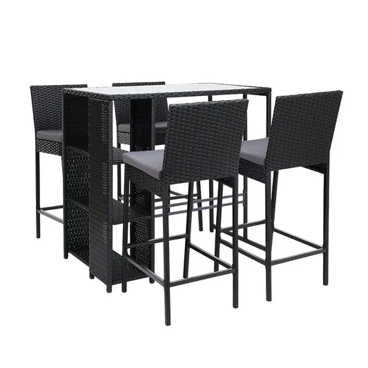 Gardeon 5-Piece Outdoor Bar Set Patio Dining Chairs Wicker Table Stools - Mekamart Australia