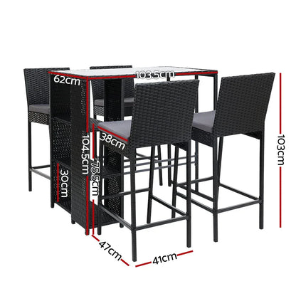 Gardeon 5-Piece Outdoor Bar Set Patio Dining Chairs Wicker Table Stools - Mekamart Australia