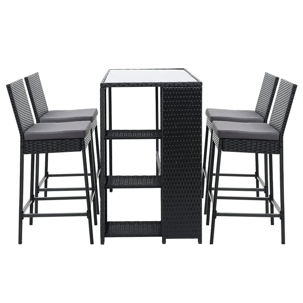 Gardeon 5-Piece Outdoor Bar Set Patio Dining Chairs Wicker Table Stools - Mekamart Australia