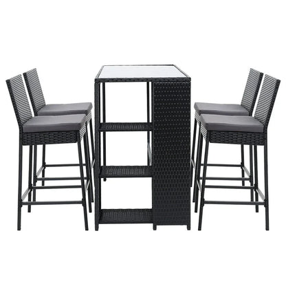 Gardeon 5-Piece Outdoor Bar Set Patio Dining Chairs Wicker Table Stools - Mekamart Australia