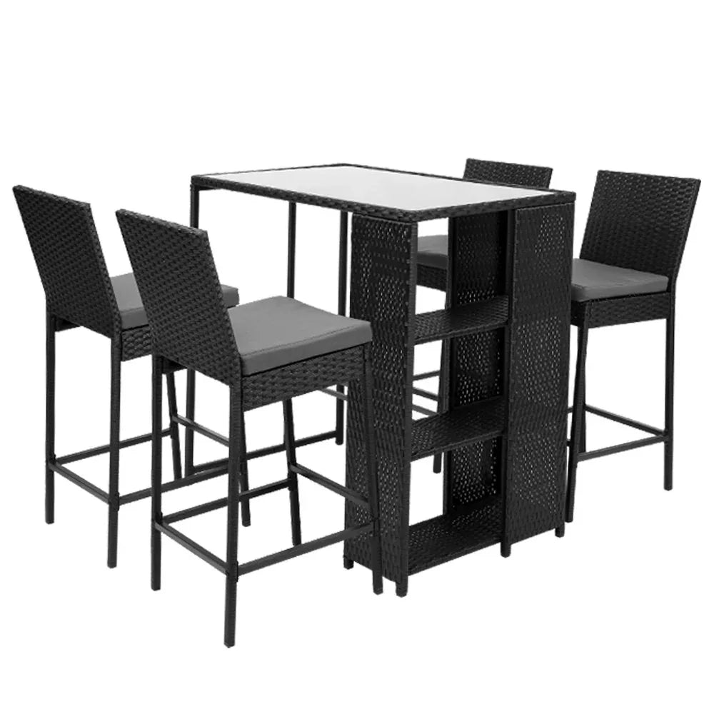 Gardeon 5-Piece Outdoor Bar Set Patio Dining Chairs Wicker Table Stools - Mekamart Australia