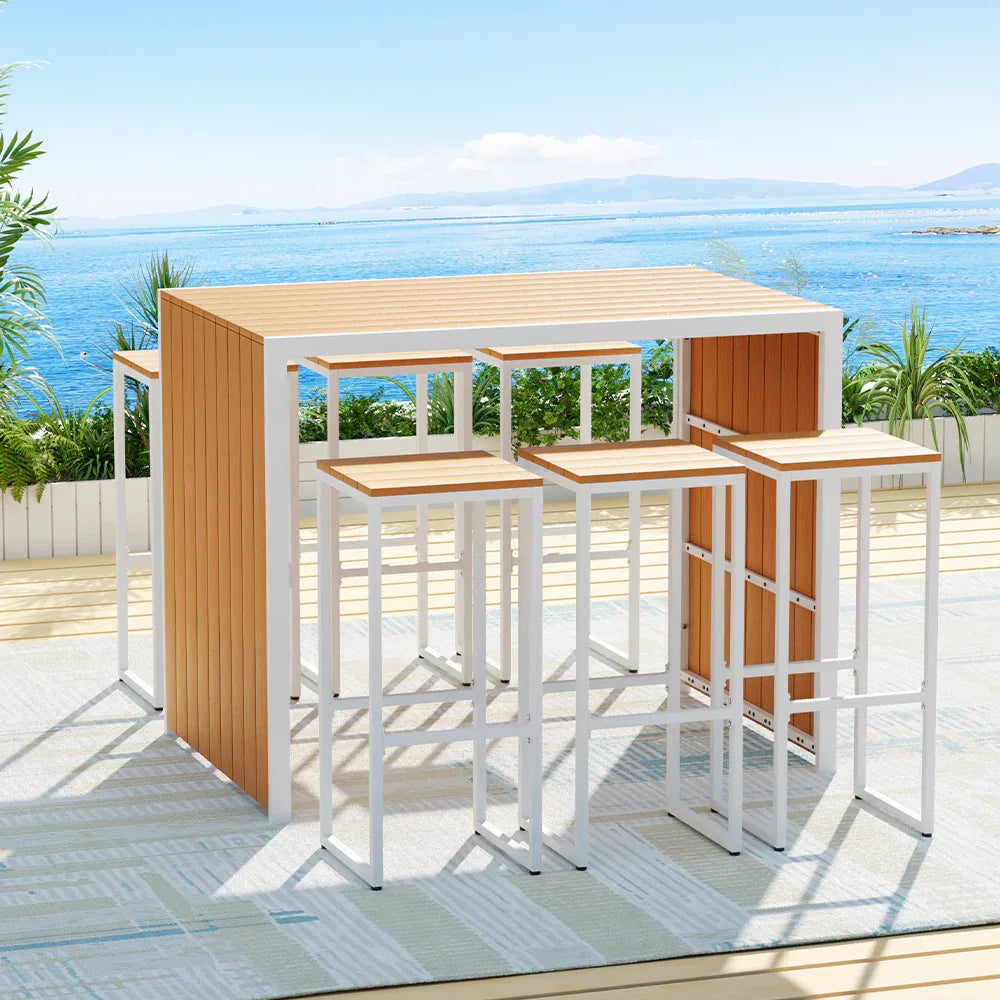 Gardeon 7-Piece Outdoor Bar Set Table Chairs Patio Bistro Set 6 Seater - Mekamart Australia