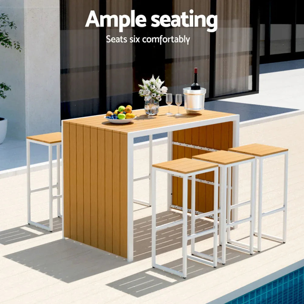 Gardeon 7-Piece Outdoor Bar Set Table Chairs Patio Bistro Set 6 Seater - Mekamart Australia