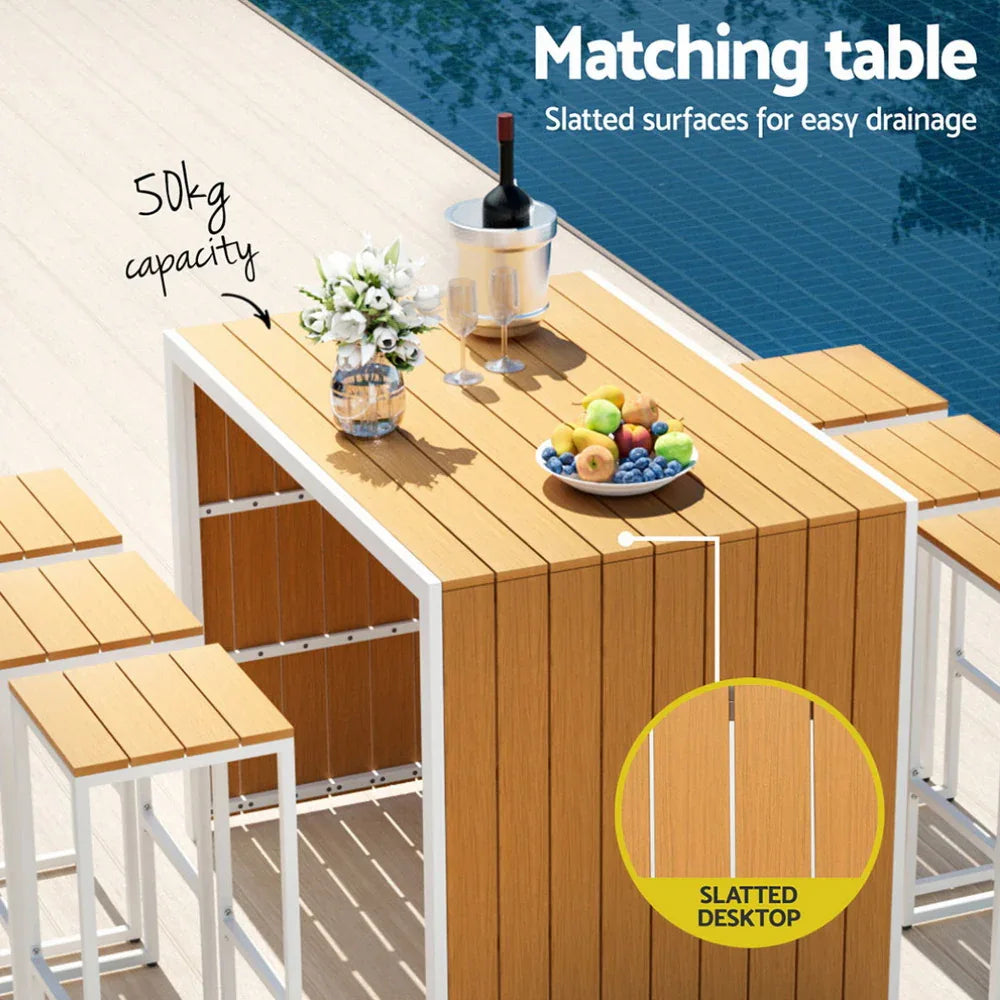 Gardeon 7-Piece Outdoor Bar Set Table Chairs Patio Bistro Set 6 Seater - Mekamart Australia