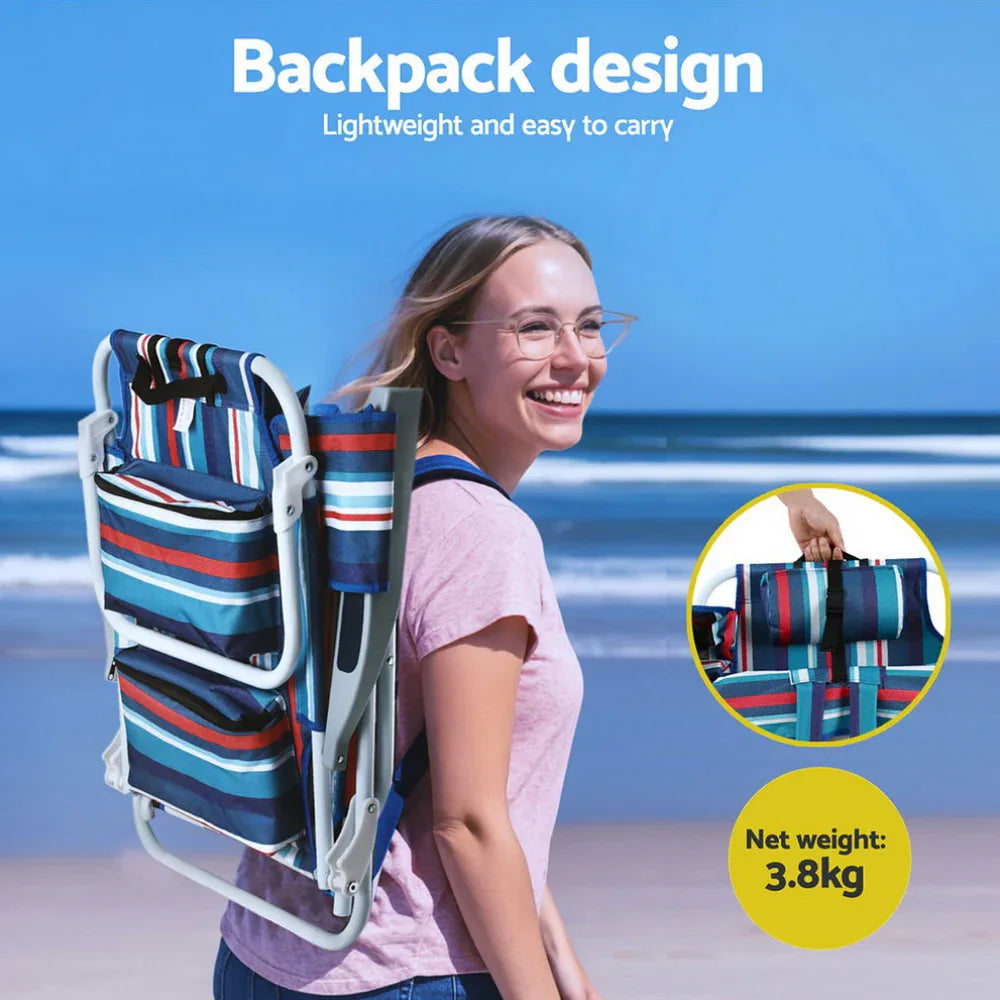 Gardeon Outdoor Chairs Beach Chair Backpack Cooler Storage Lightweight Fishing Blue - Mekamart Australia