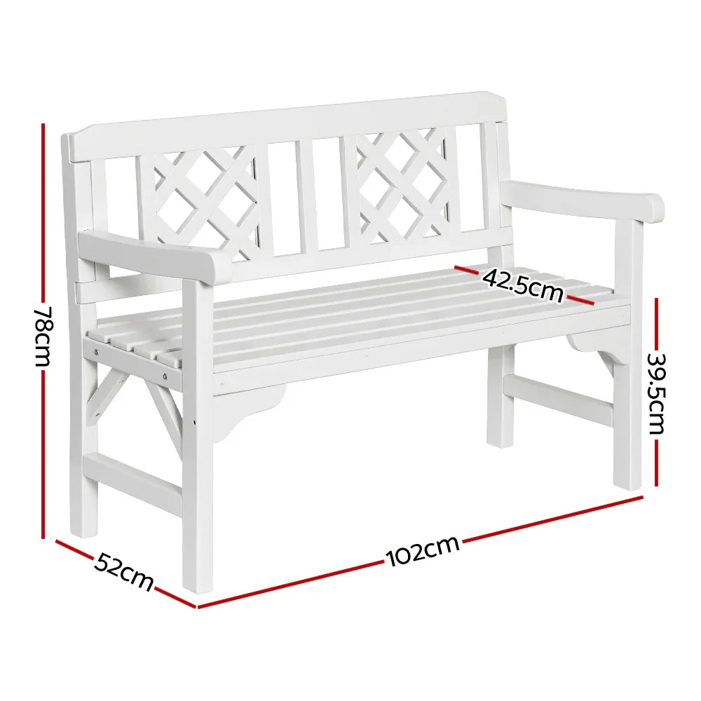 Gardeon Outdoor Garden Bench Wooden Chair 2 Seat Patio Furniture Lounge White - Mekamart Australia