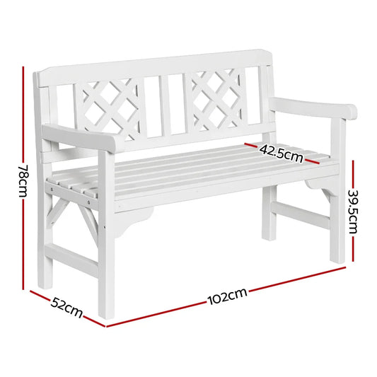 Gardeon Outdoor Garden Bench Wooden Chair 2 Seat Patio Furniture Lounge White - Mekamart Australia