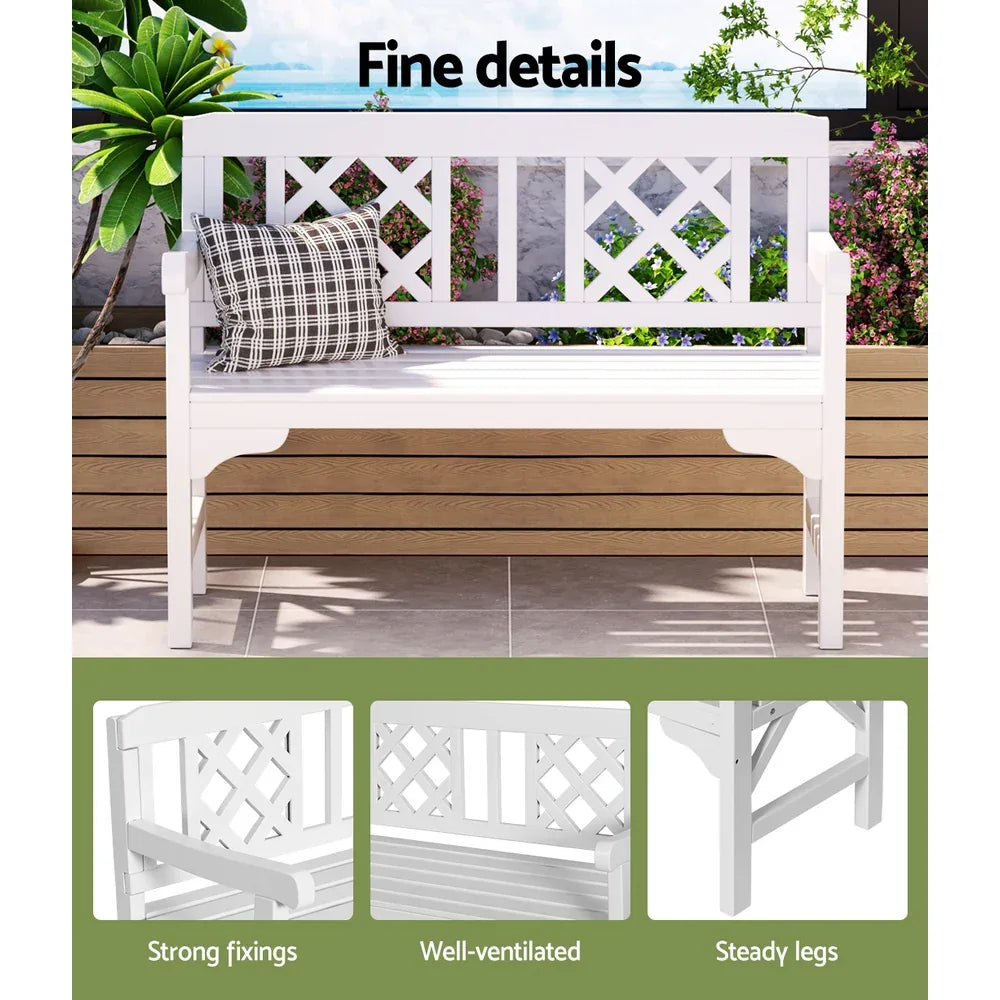 Gardeon Outdoor Garden Bench Wooden Chair 2 Seat Patio Furniture Lounge White - Mekamart Australia