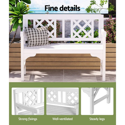 Gardeon Outdoor Garden Bench Wooden Chair 2 Seat Patio Furniture Lounge White - Mekamart Australia