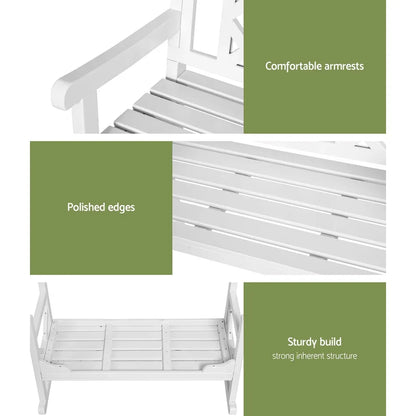 Gardeon Outdoor Garden Bench Wooden Chair 2 Seat Patio Furniture Lounge White - Mekamart Australia