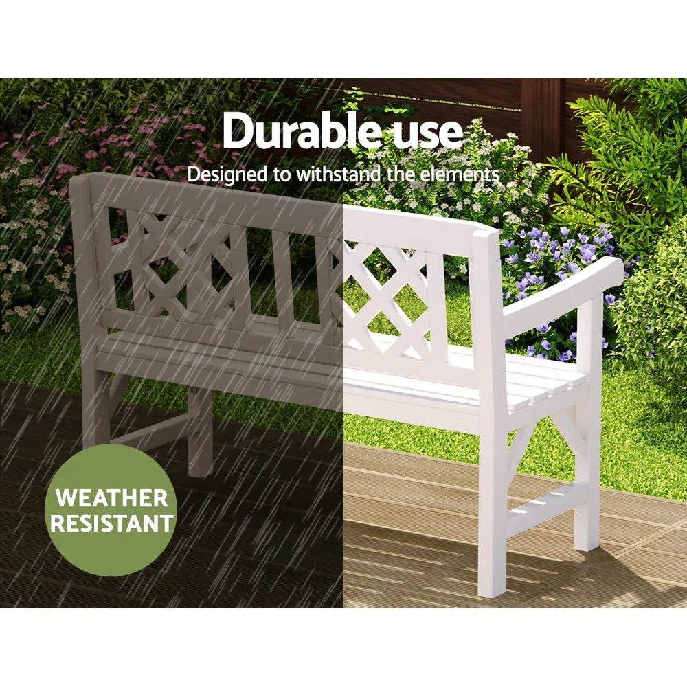 Gardeon Outdoor Garden Bench Wooden Chair 2 Seat Patio Furniture Lounge White - Mekamart Australia