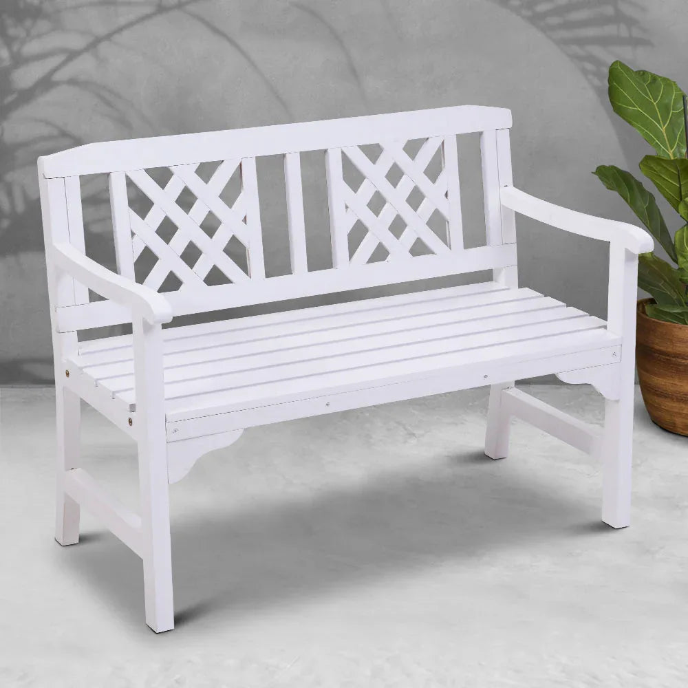 Gardeon Outdoor Garden Bench Wooden Chair 2 Seat Patio Furniture Lounge White - Mekamart Australia