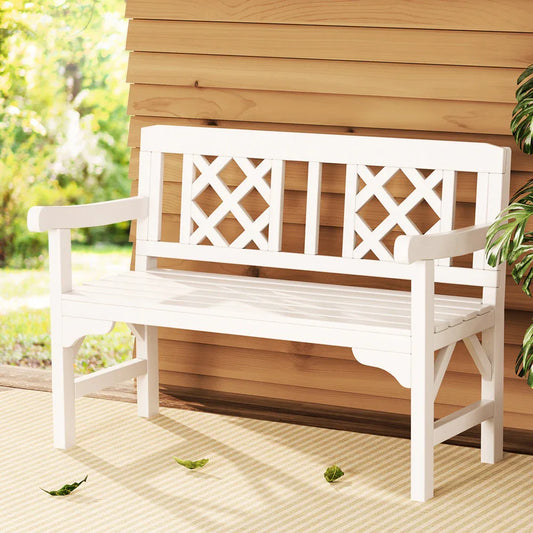 Gardeon Outdoor Garden Bench Wooden Chair 2 Seat Patio Furniture Lounge White - Mekamart Australia