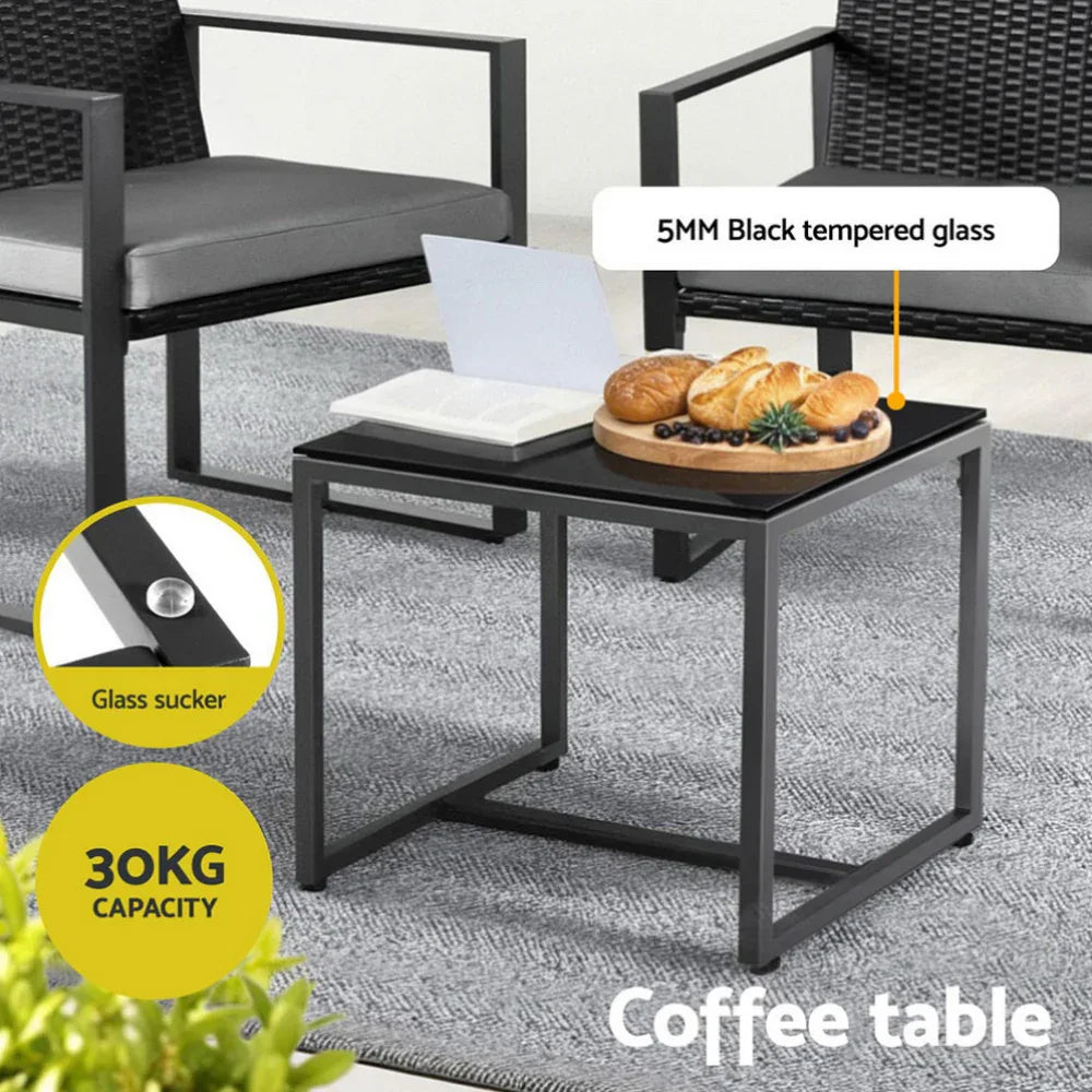 Gardeon 3PC Outdoor Bistro Set Patio Furniture Wicker Dining Chairs Table Cushion Black - Mekamart Australia
