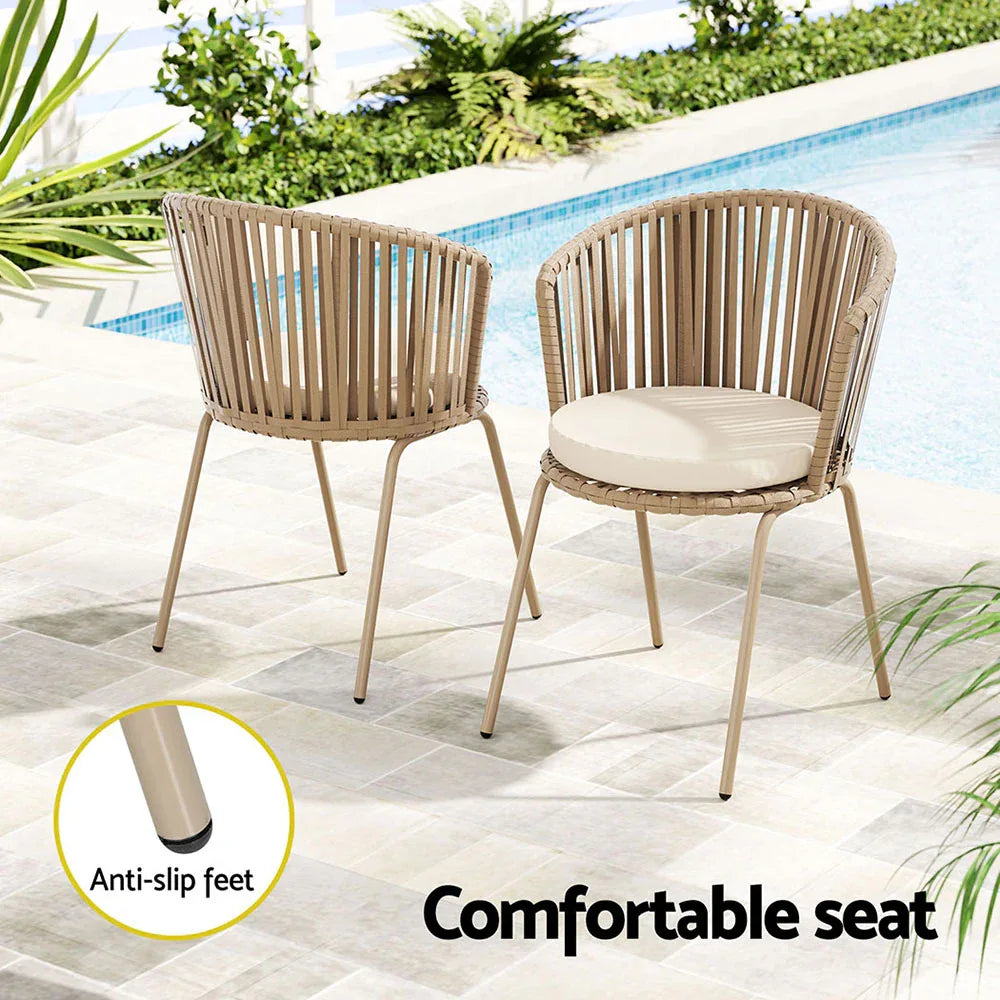 Gardeon 3PC Outdoor Bistro Set Patio Furniture Rope Setting Chairs Table Beige - Mekamart Australia