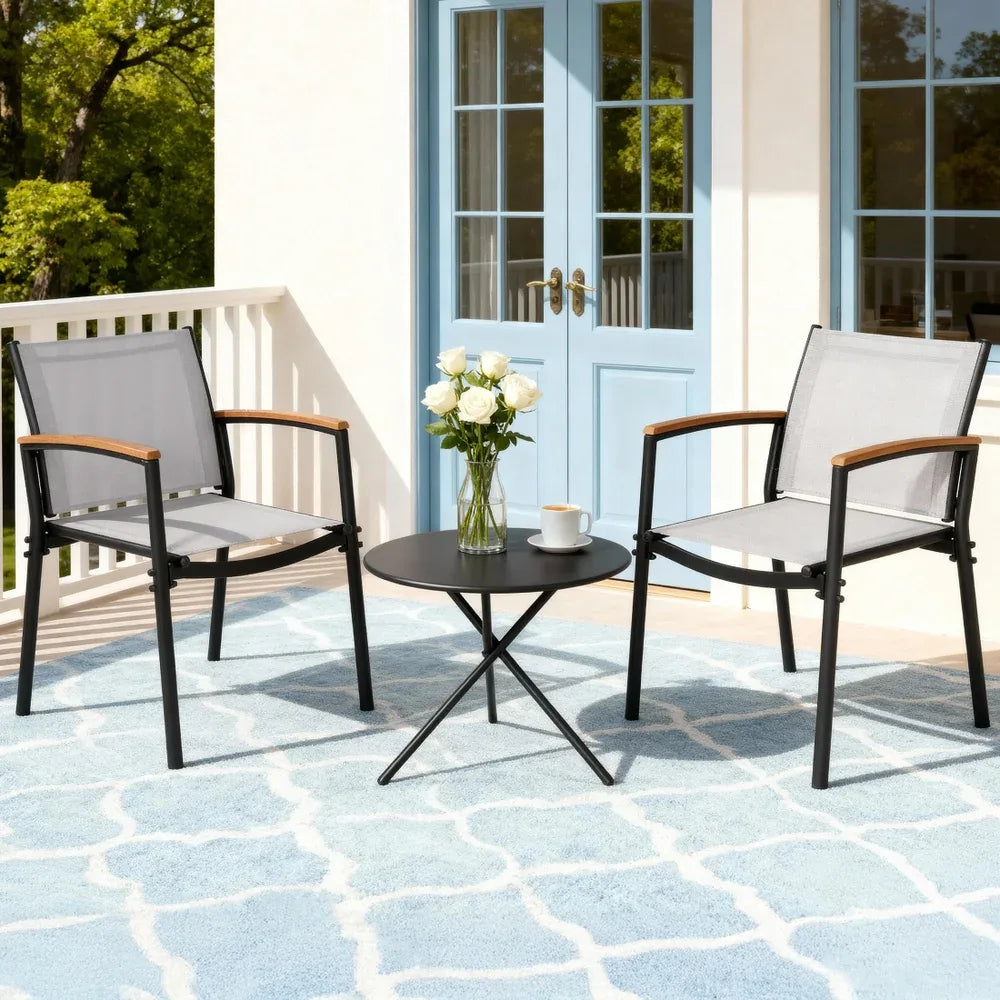 Gardeon 3PC Outdoor Bistro Set Table and Chairs Steel Dining Chair Patio Furniture Textilene - Mekamart Australia
