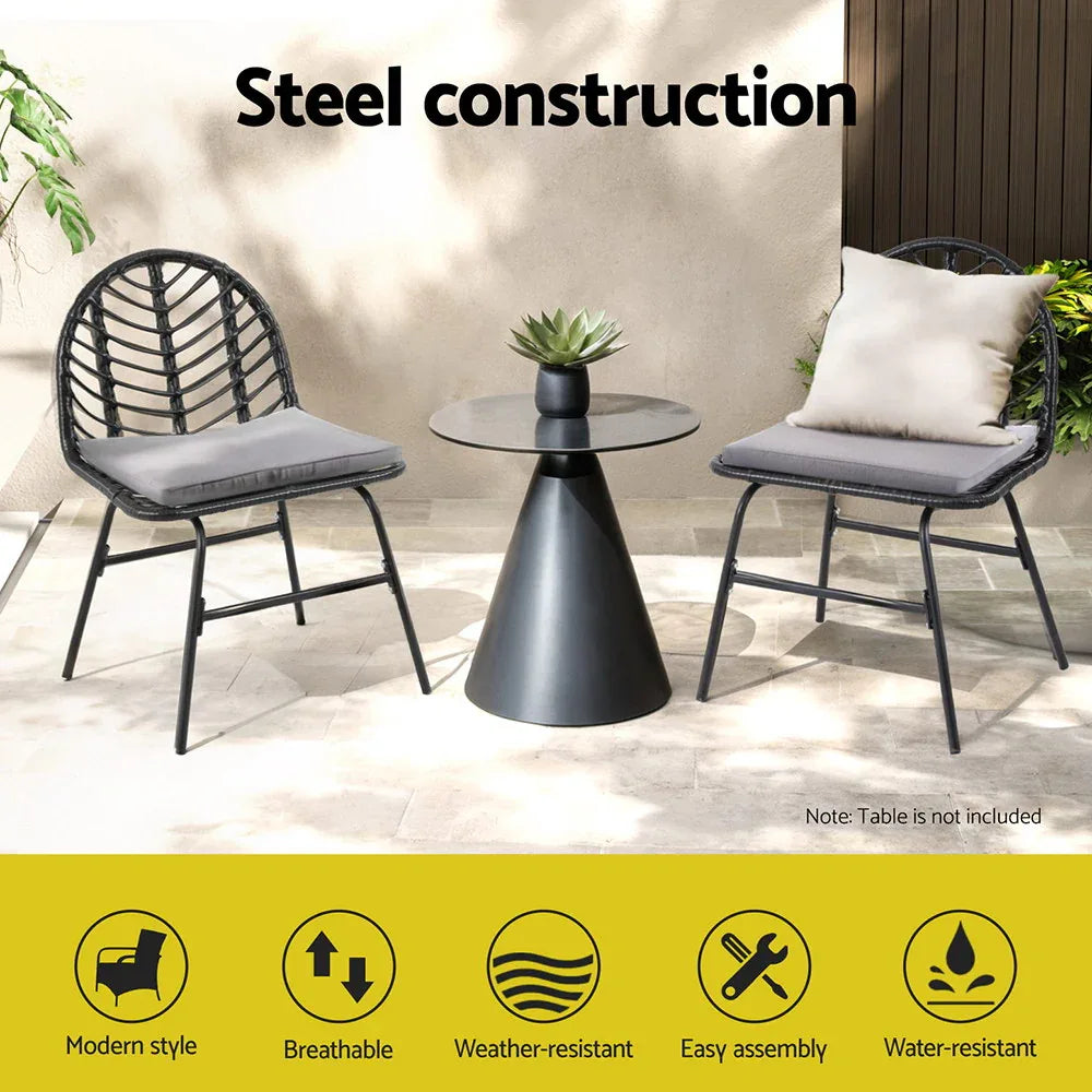 Gardeon 2x Outdoor Chairs Dining Chair Lounge Wicker Patio Furniture Black - Mekamart Australia