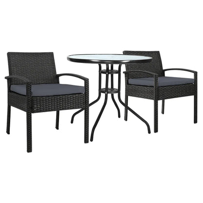 Gardeon 3PC Bistro Set Outdoor Furniture Rattan Table Chairs Cushion Patio Garden Felix - Mekamart Australia