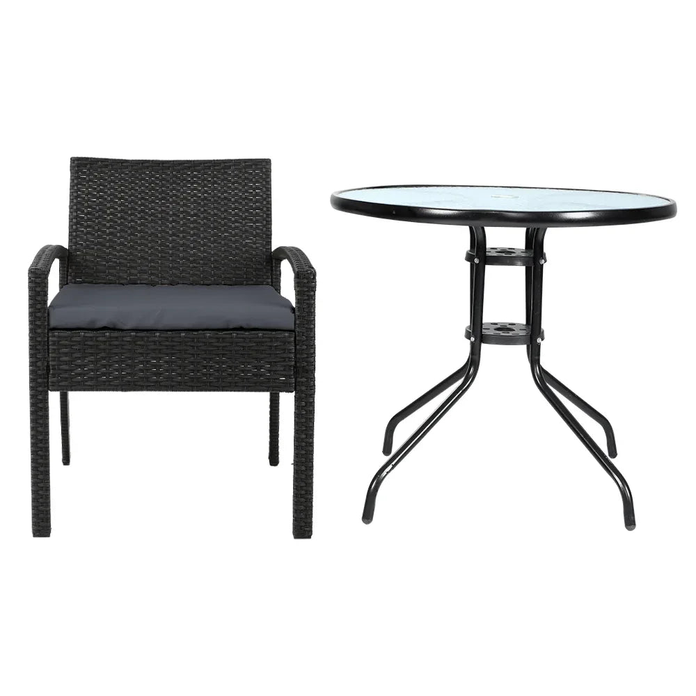 Gardeon 3PC Bistro Set Outdoor Furniture Rattan Table Chairs Cushion Patio Garden Felix - Mekamart Australia